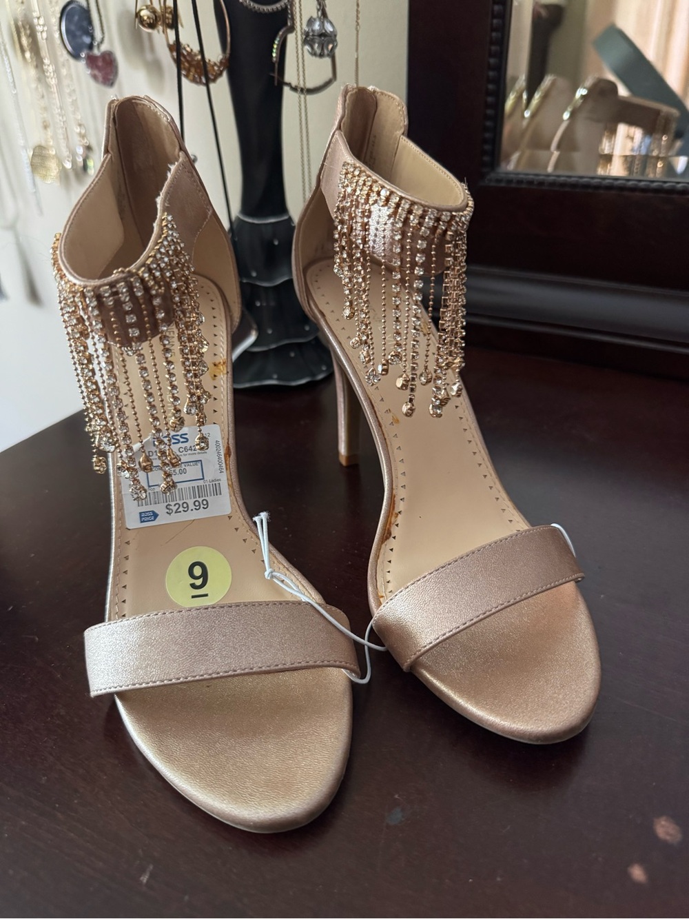 Adrienne Vittadini Rose Gold Beaded Fringe Stiletto heels